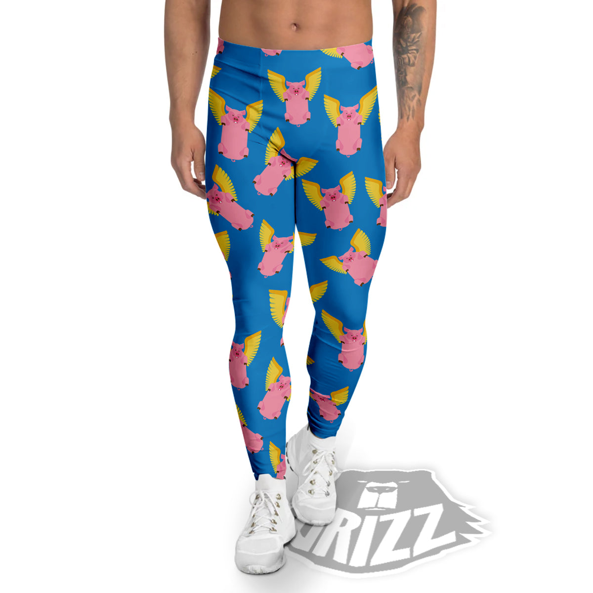 Pig Pink Vintage Print Pattern Men's Leggings-grizzshop