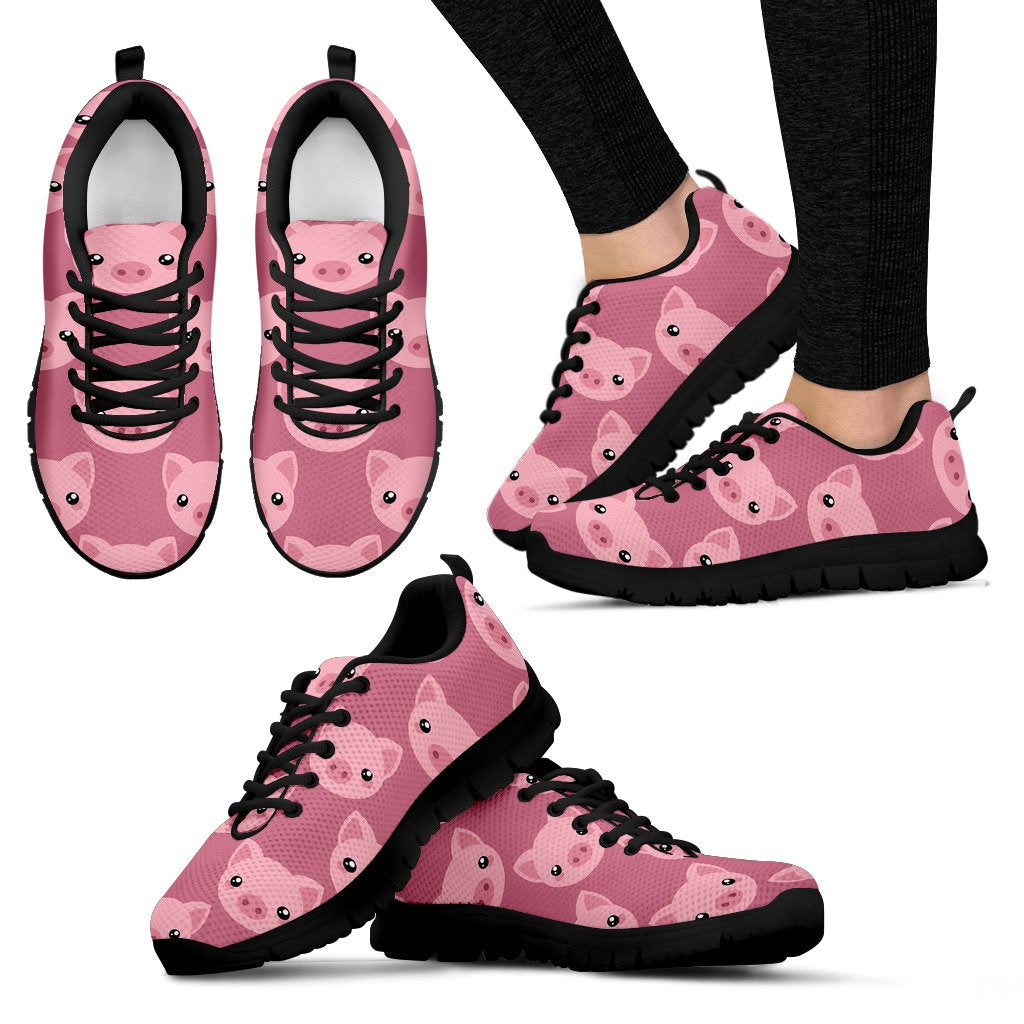 Pig Print Pattern Black Sneaker Shoes For Men Women-grizzshop