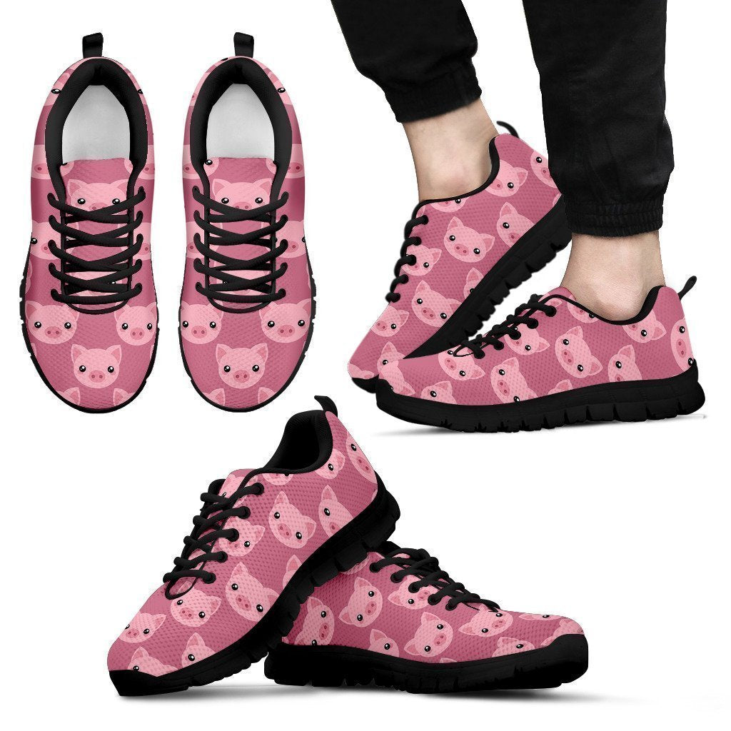 Pig Print Pattern Black Sneaker Shoes For Men Women-grizzshop