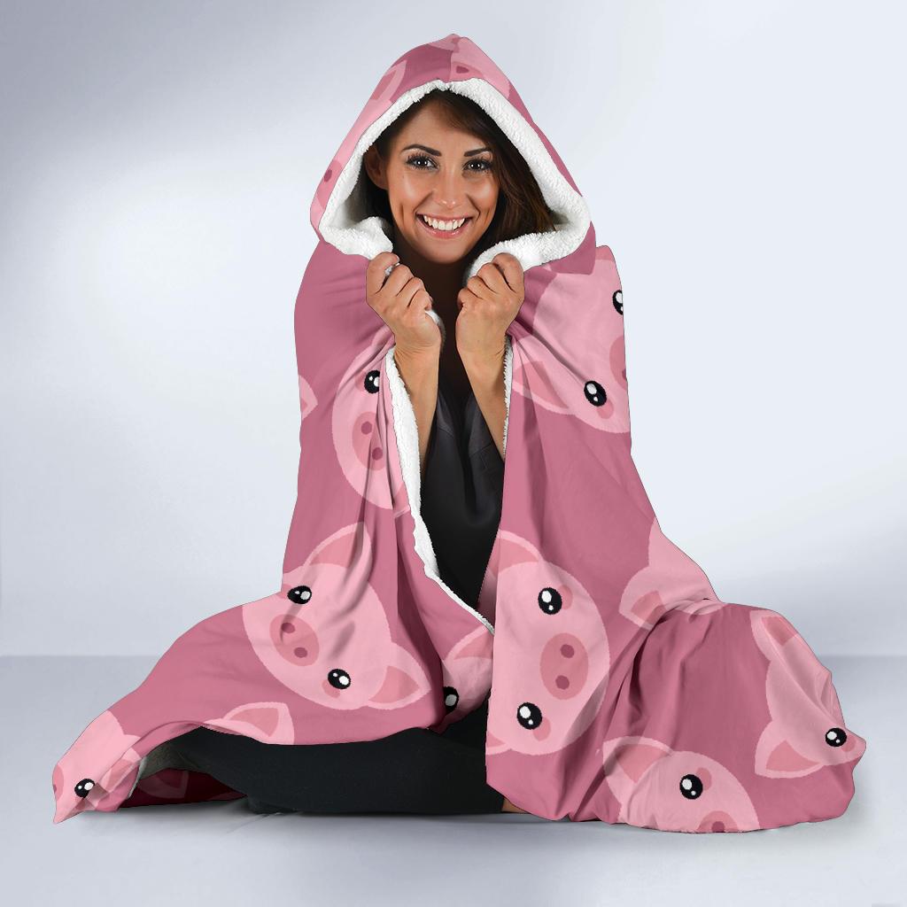 Pig Print Pattern Hooded Blanket-grizzshop