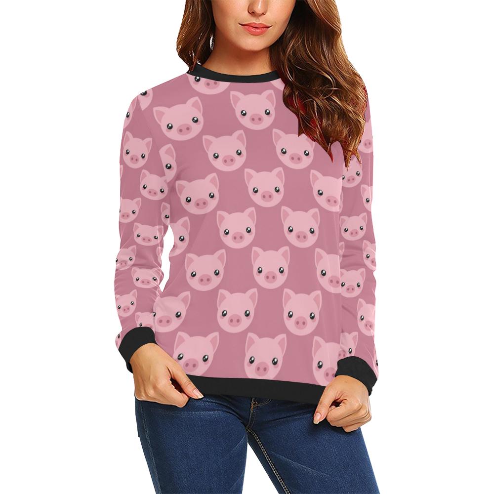 Pig Print Pattern Women Crewneck Sweatshirt-grizzshop