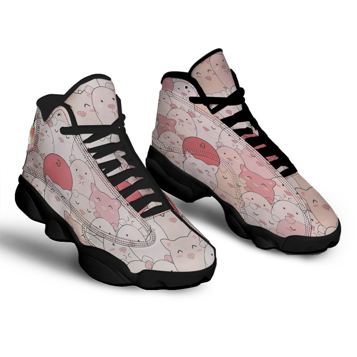 Pig Tail Pink Print Black Basketball Shoes-grizzshop