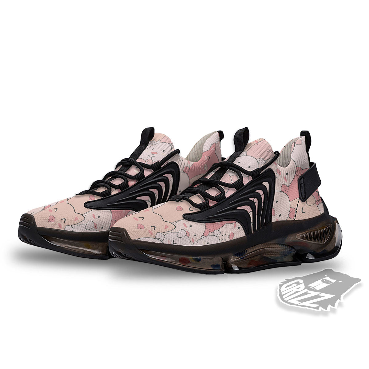 Pig Tail Pink Print Black Gym Shoes-grizzshop