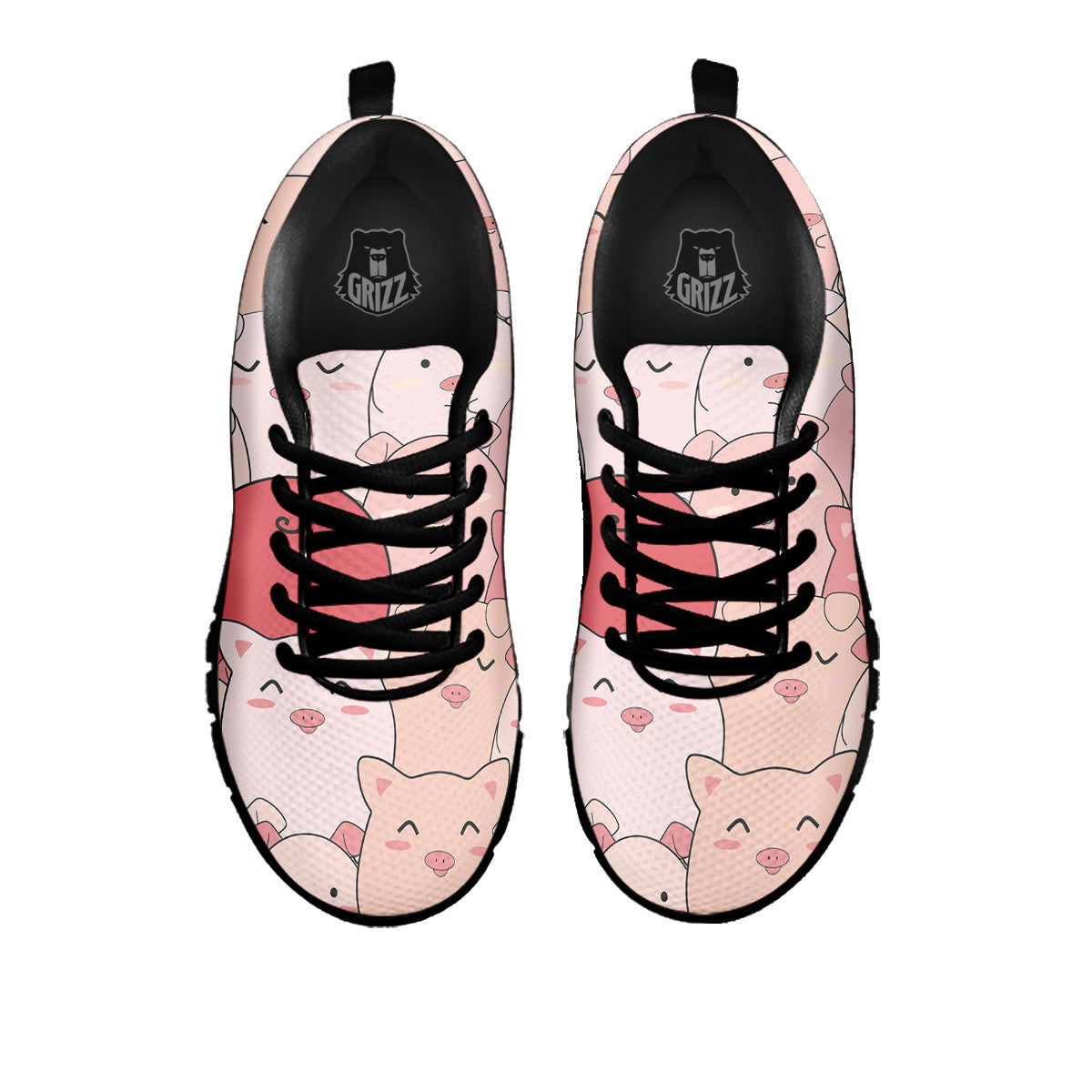 Pig Tail Pink Print Black Sneaker-grizzshop