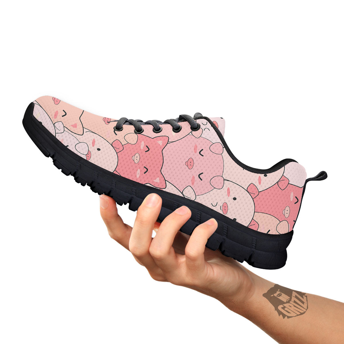 Pig Tail Pink Print Black Sneaker-grizzshop