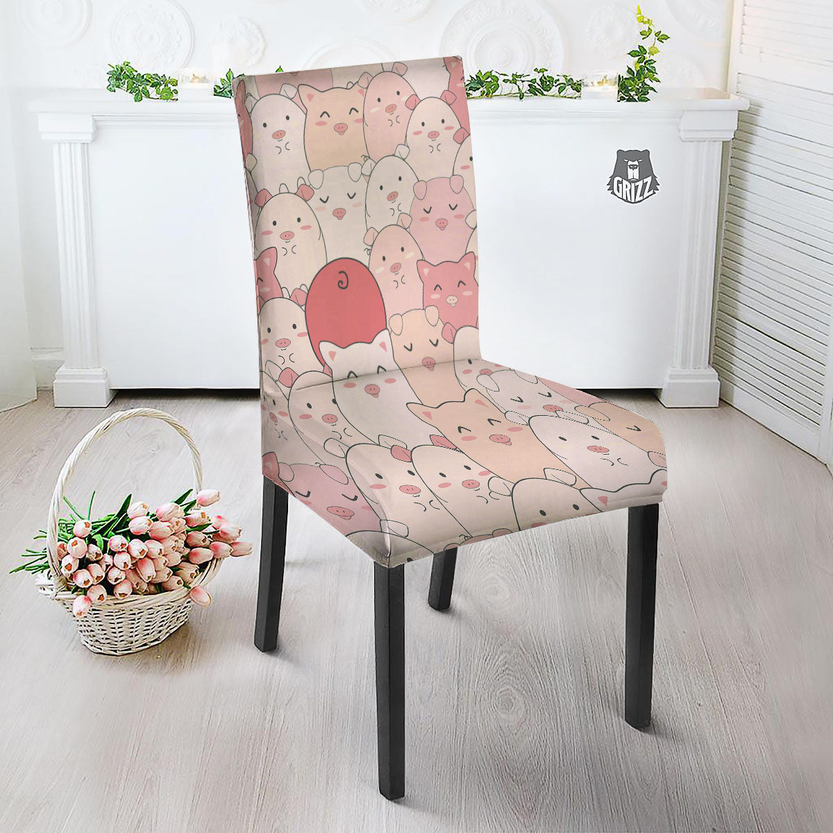 Pig Tail Pink Print Dining Chair Slipcover-grizzshop