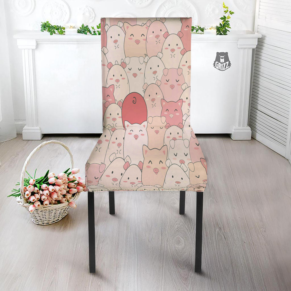 Pig Tail Pink Print Dining Chair Slipcover-grizzshop