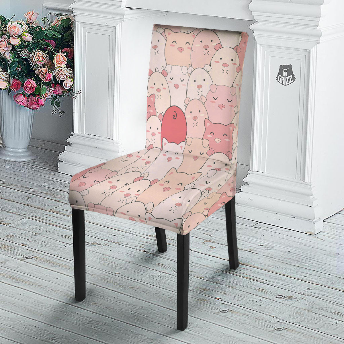 Pig Tail Pink Print Dining Chair Slipcover-grizzshop