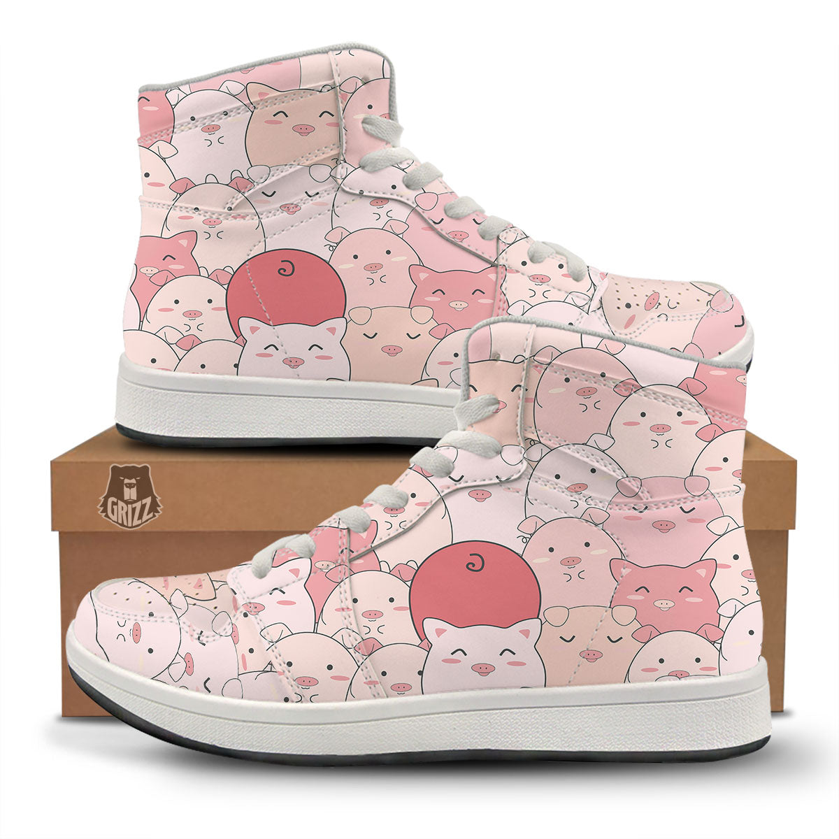 Pig Tail Pink Print High Top Sneakers-grizzshop