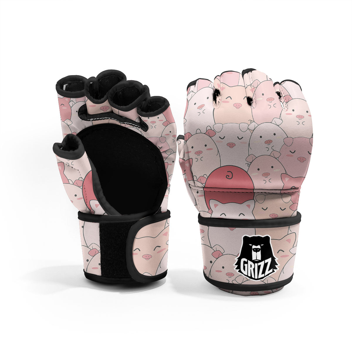 Pig Tail Pink Print MMA Gloves-grizzshop