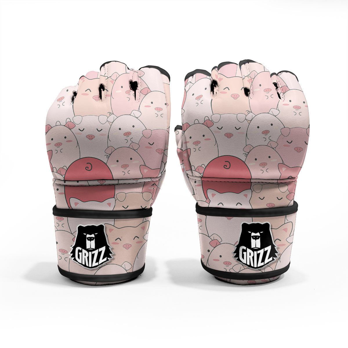 Pig Tail Pink Print MMA Gloves-grizzshop