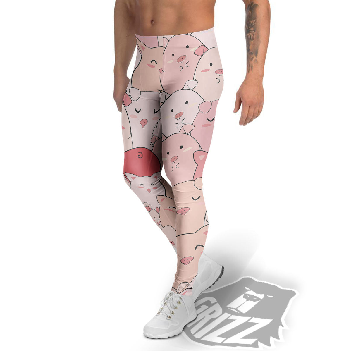Pig Tail Pink Print Men's Leggings-grizzshop