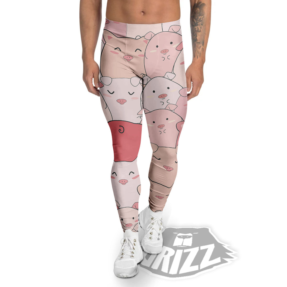 Pig Tail Pink Print Men's Leggings-grizzshop