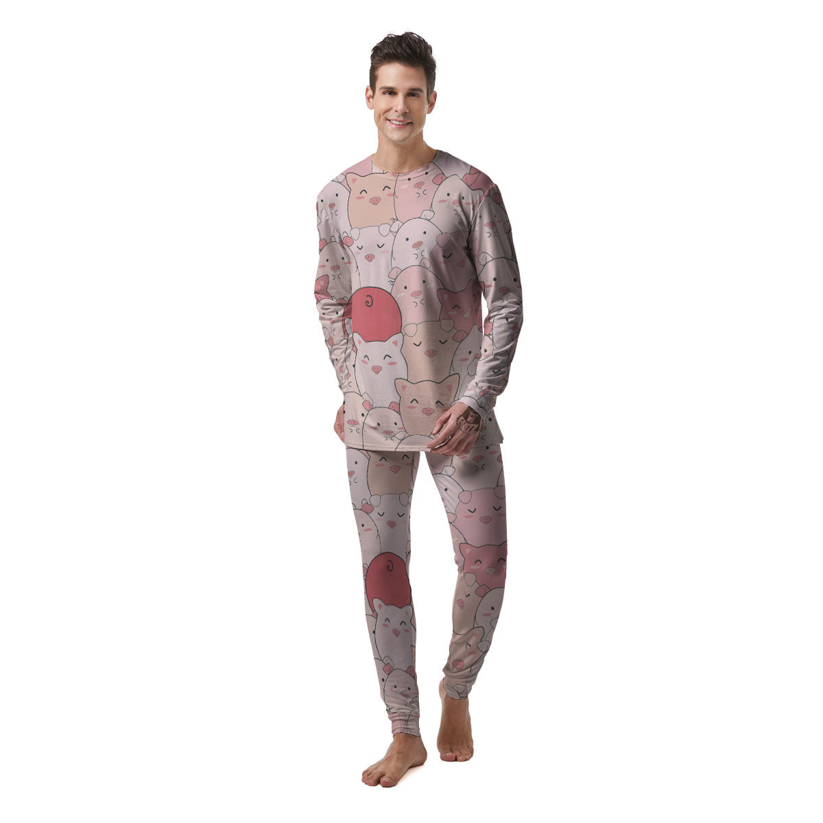 Pig Tail Pink Print Men's Pajamas-grizzshop