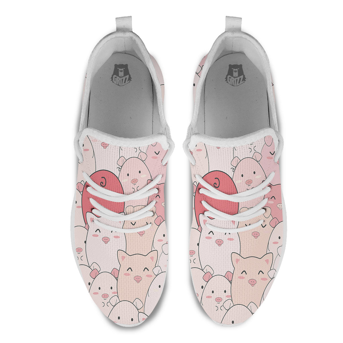 Pig Tail Pink Print White Athletic Shoes-grizzshop