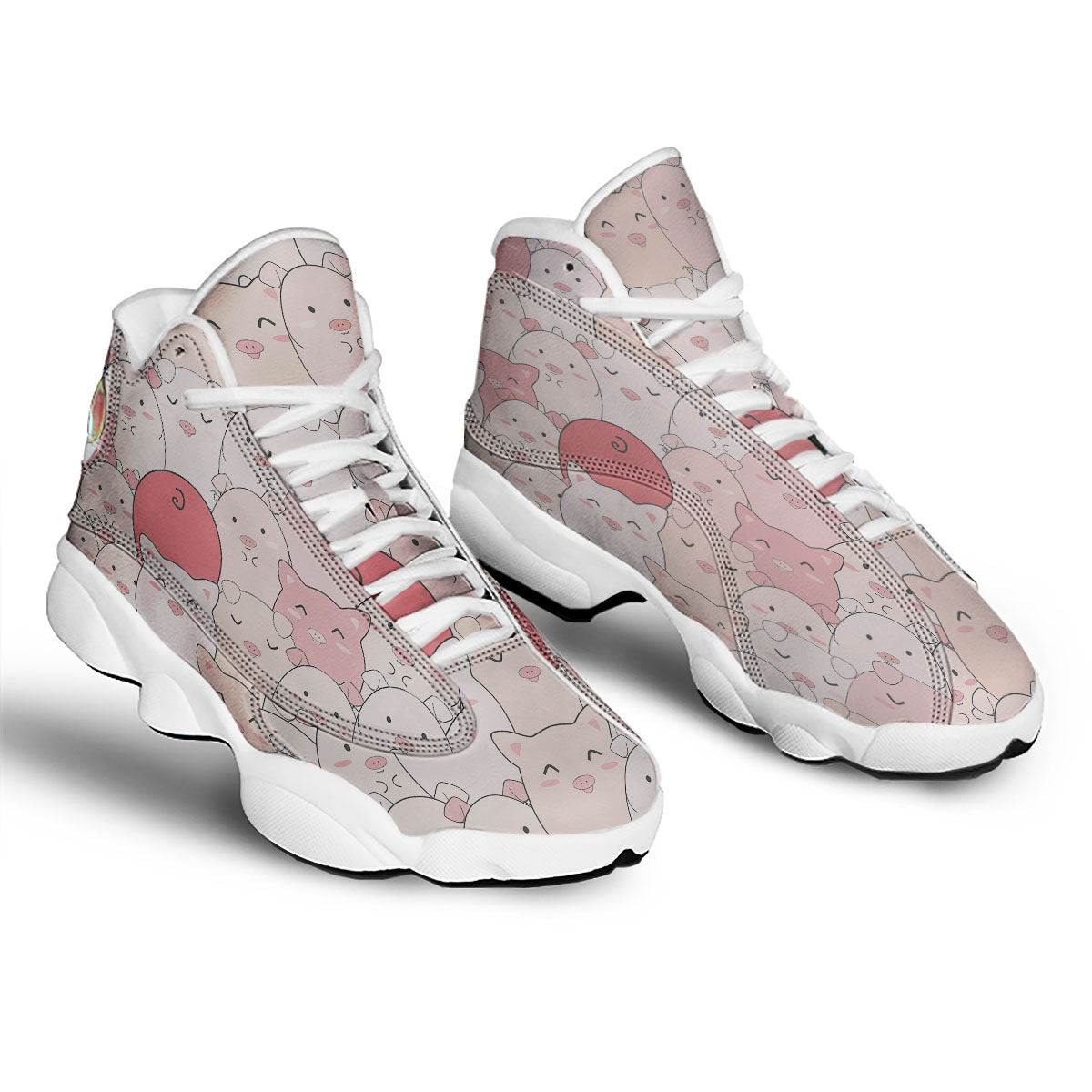 Pig Tail Pink Print White Basketball Shoes-grizzshop