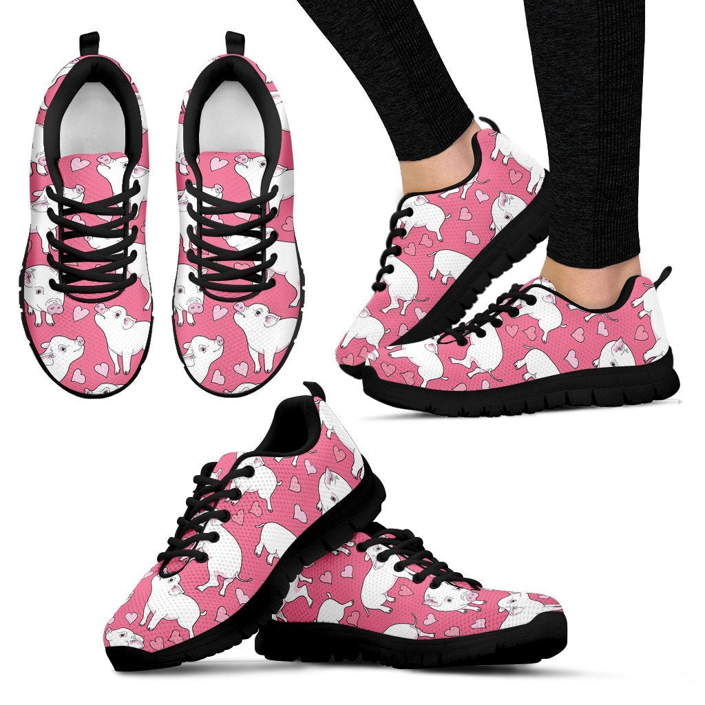 Pig Heart Pattern Print Pattern Print Black Sneaker Shoes For Men Women-grizzshop