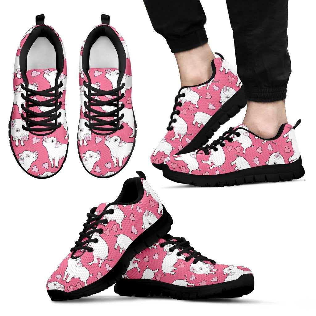 Pig Heart Pattern Print Pattern Print Black Sneaker Shoes For Men Women-grizzshop
