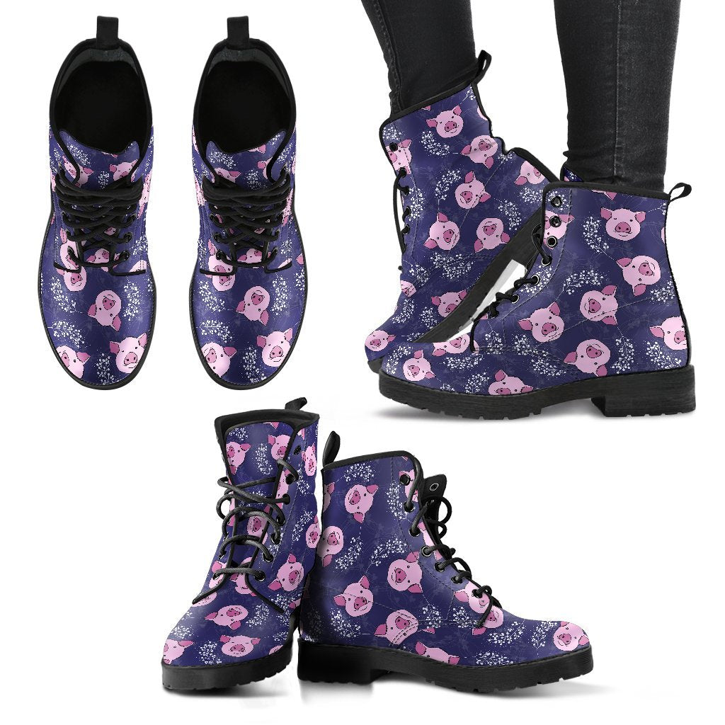 Pig Pattern Print Men Women Leather Boots-grizzshop