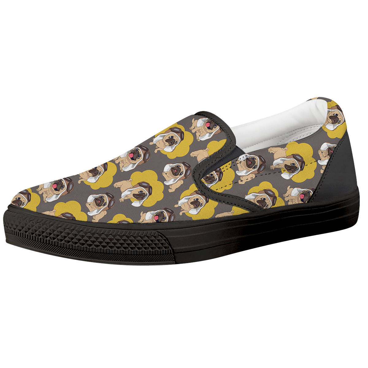 Pilot Pug Print Pattern Black Slip On Shoes-grizzshop