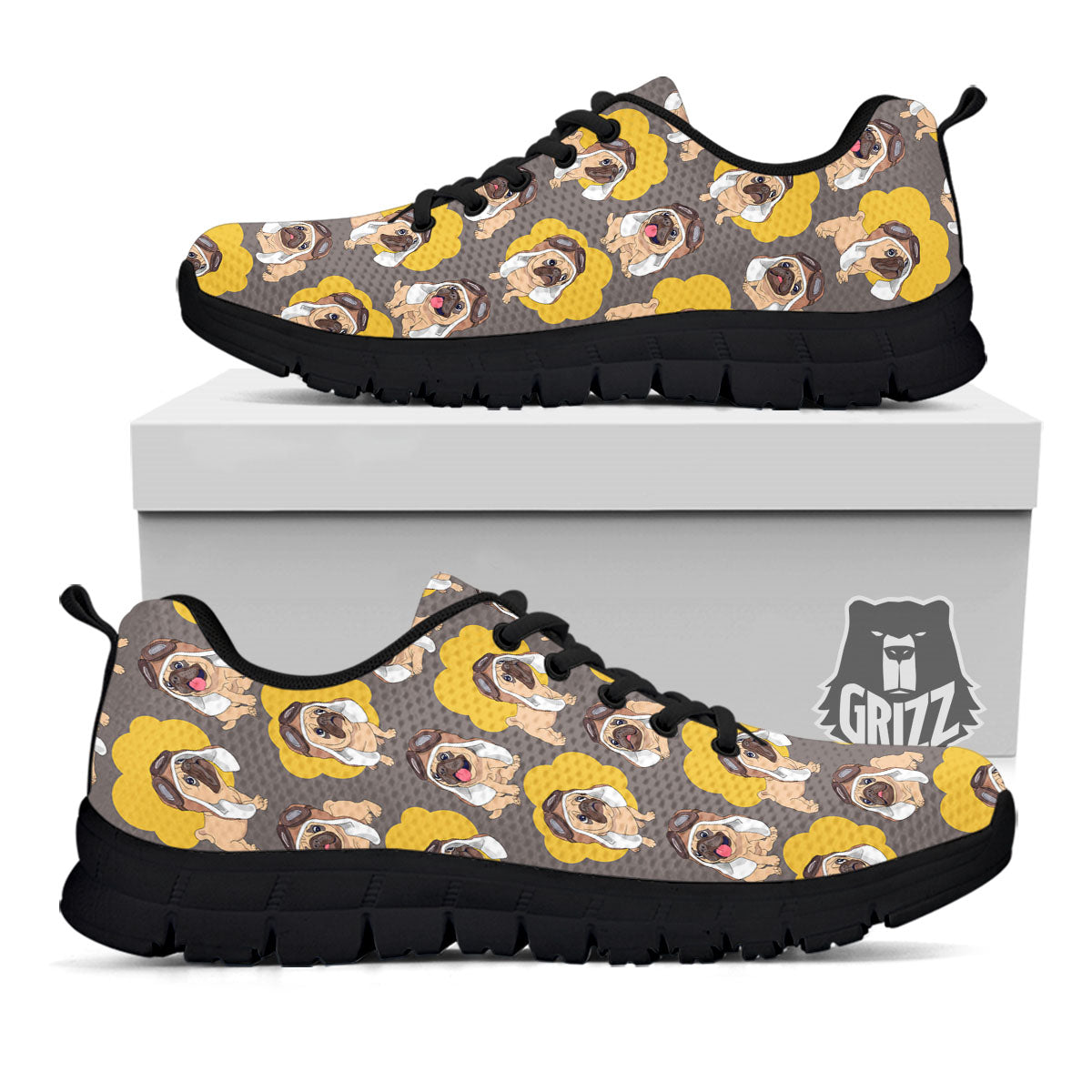 Pilot Pug Print Pattern Black Sneaker-grizzshop