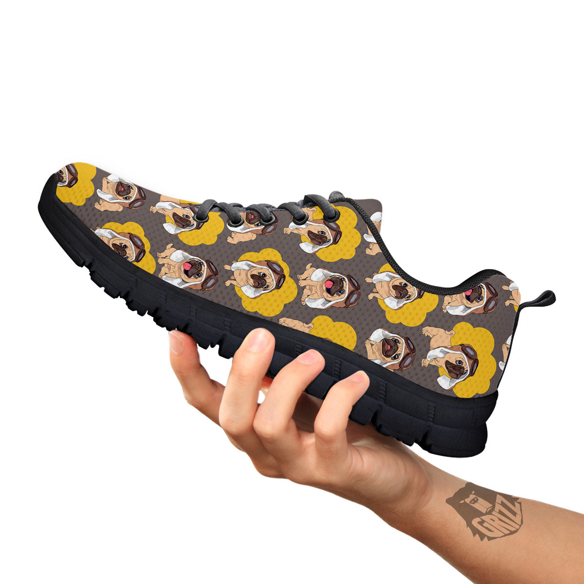 Pilot Pug Print Pattern Black Sneaker-grizzshop