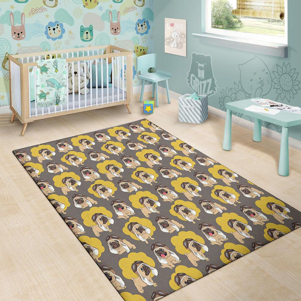 Pilot Pug Print Pattern Floor Mat-grizzshop