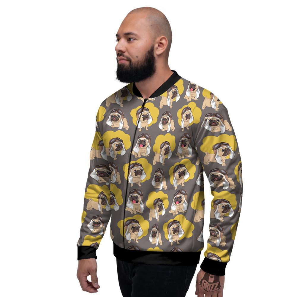 Pilot Pug Print Pattern Men's Bomber Jacket-grizzshop