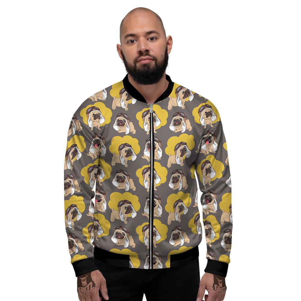 Pilot Pug Print Pattern Men's Bomber Jacket-grizzshop