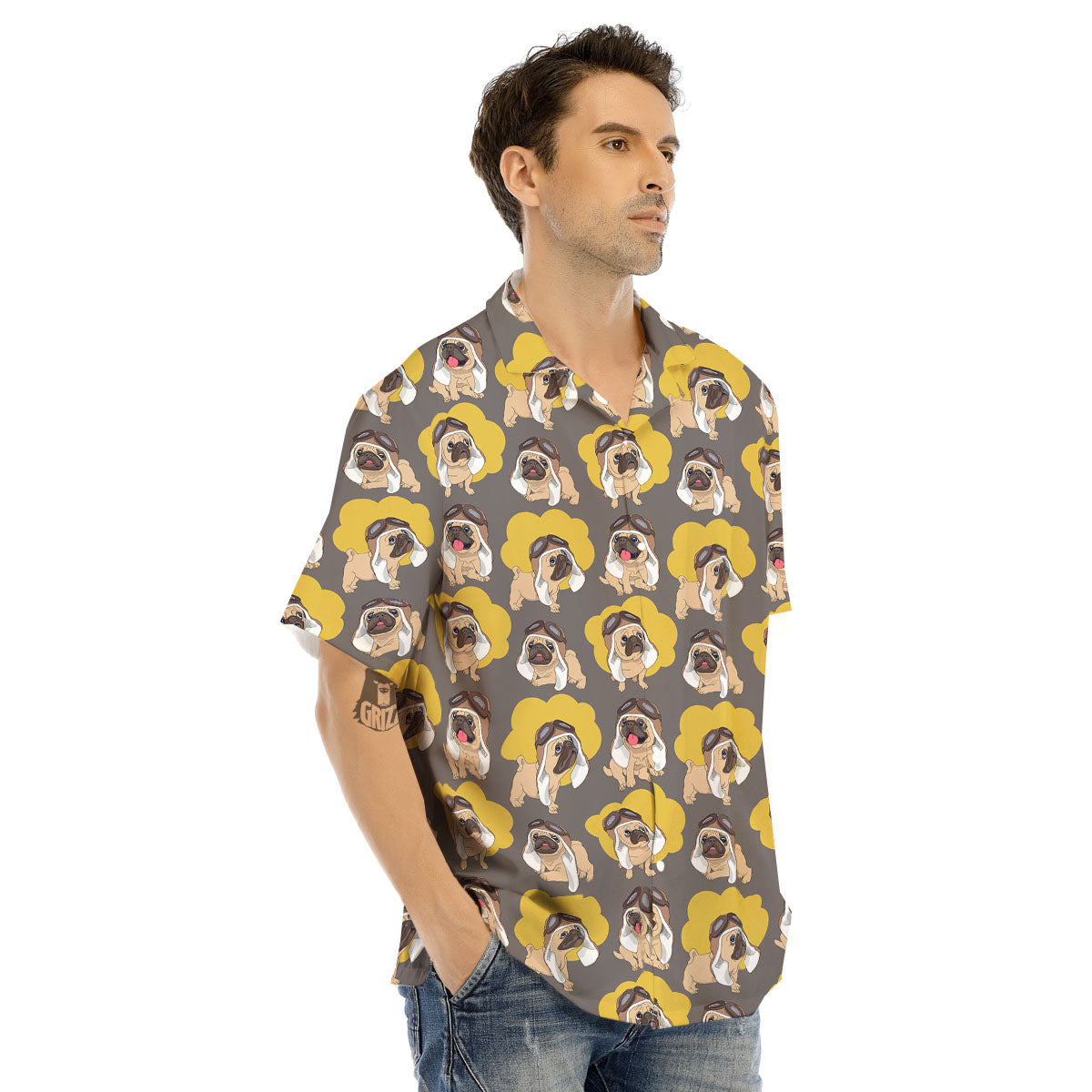 Pilot Pug Print Pattern Men's Hawaiian Shirt-grizzshop