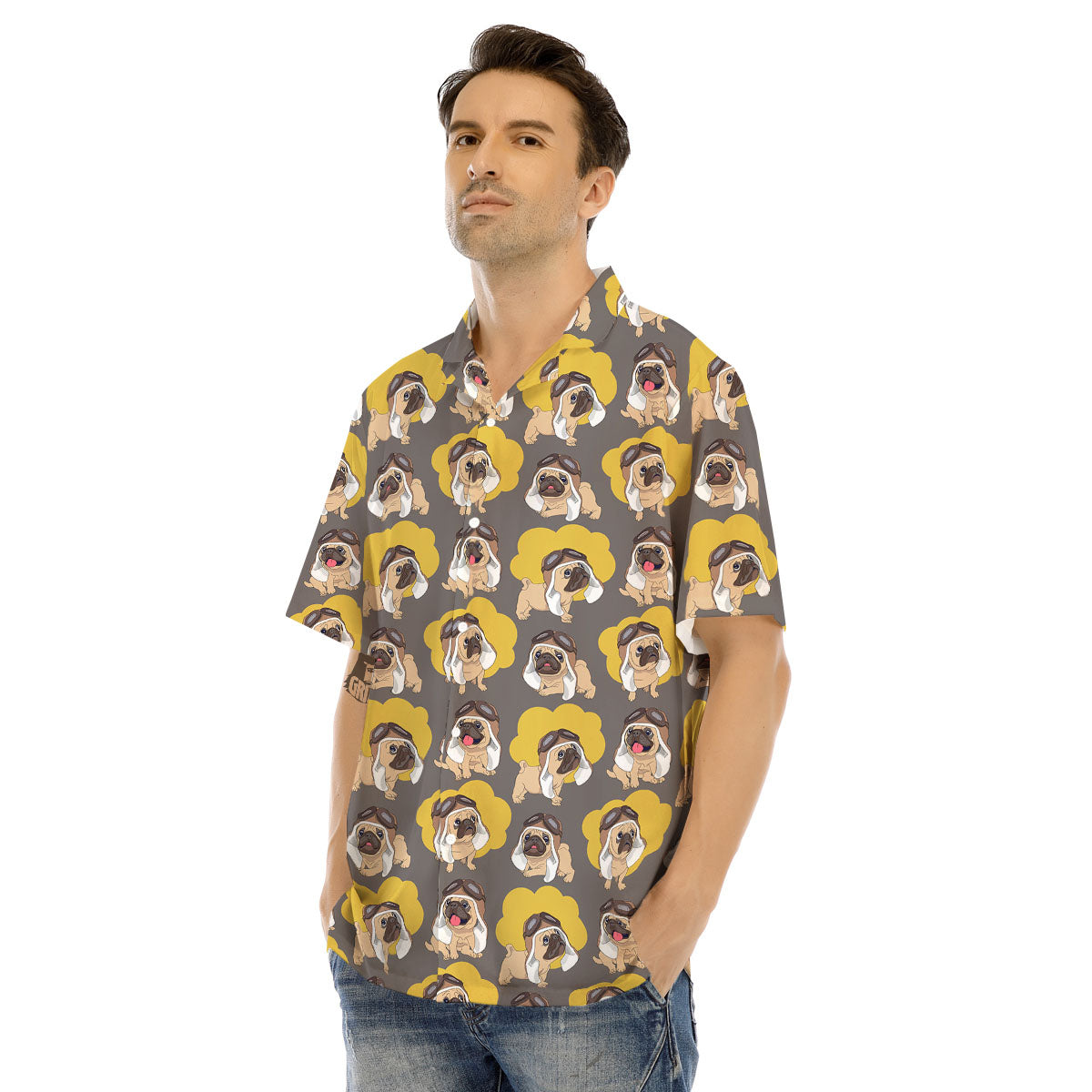 Pilot Pug Print Pattern Men's Hawaiian Shirt-grizzshop