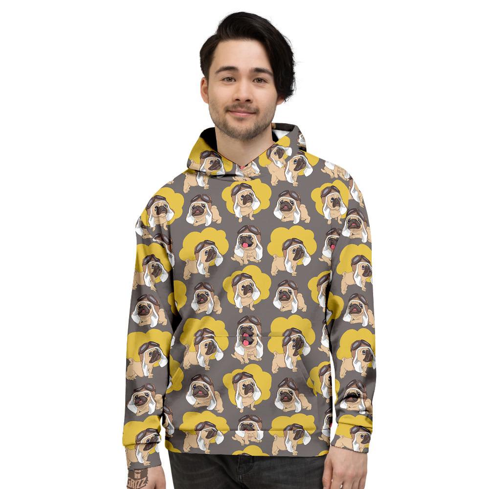 Pilot Pug Print Pattern Men's Hoodie-grizzshop