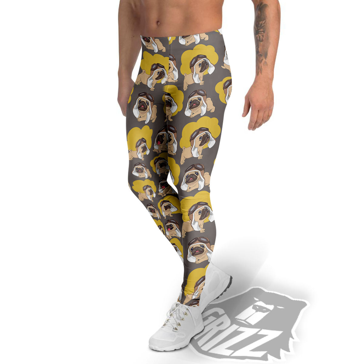 Pilot Pug Print Pattern Men's Leggings-grizzshop
