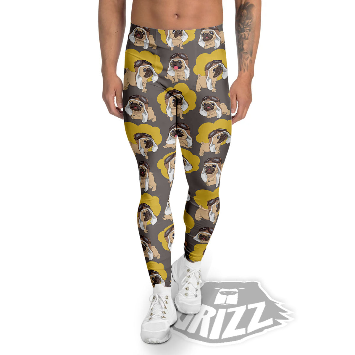 Pilot Pug Print Pattern Men's Leggings-grizzshop