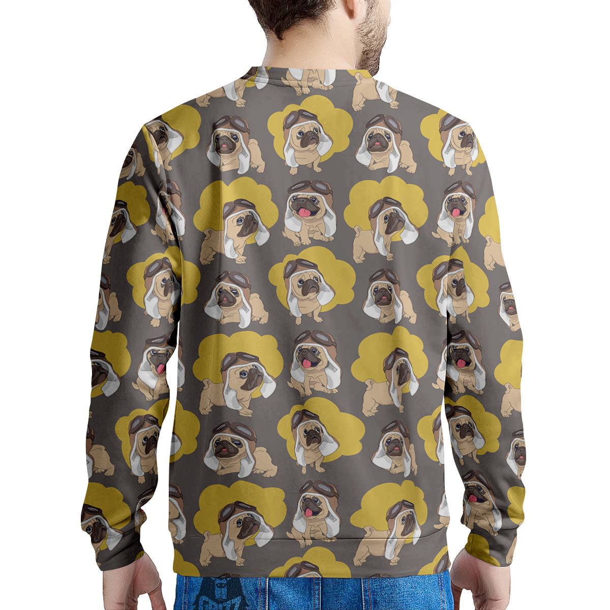 Pilot Pug Print Pattern Men's Sweatshirt-grizzshop