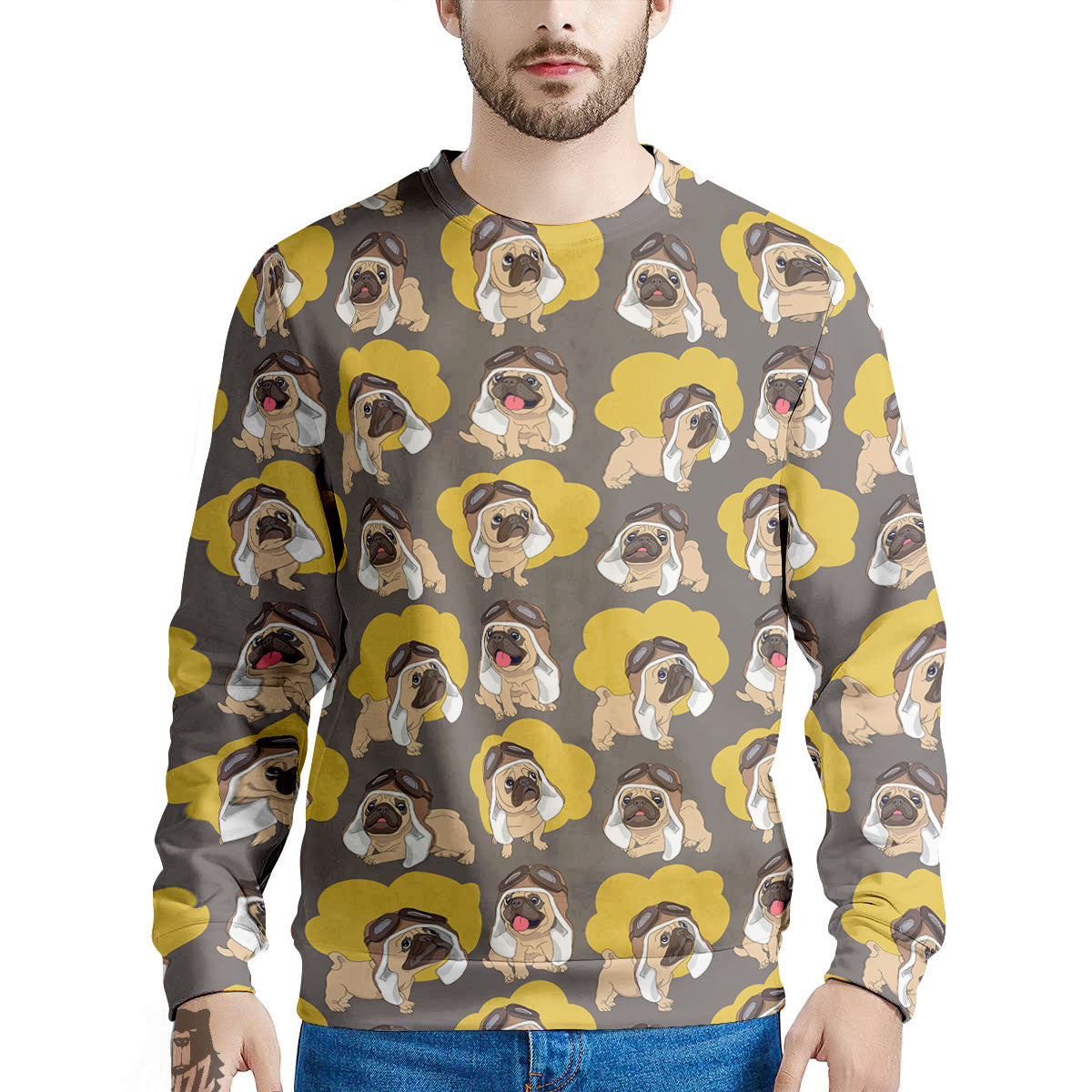 Pilot Pug Print Pattern Men's Sweatshirt-grizzshop