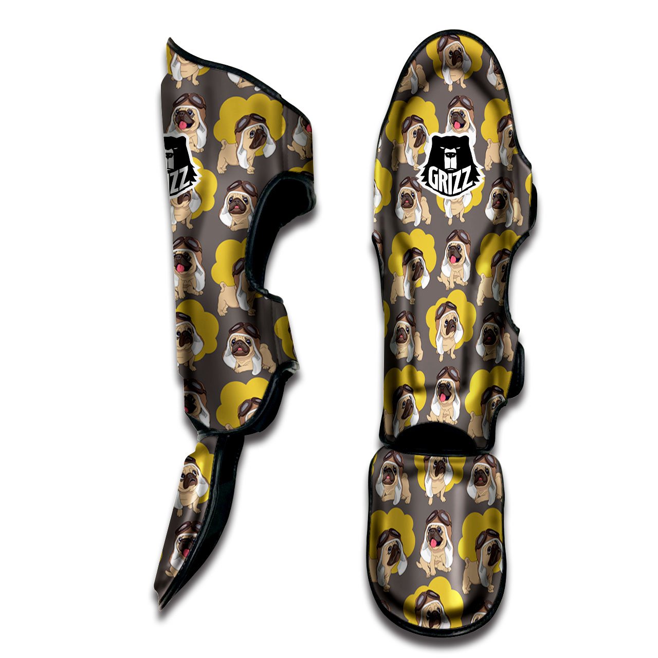 Pilot Pug Print Pattern Muay Thai Shin Guards-grizzshop