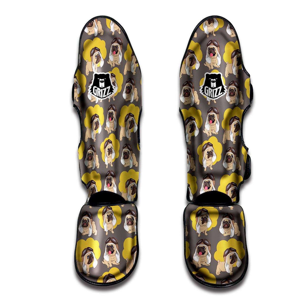 Pilot Pug Print Pattern Muay Thai Shin Guards-grizzshop