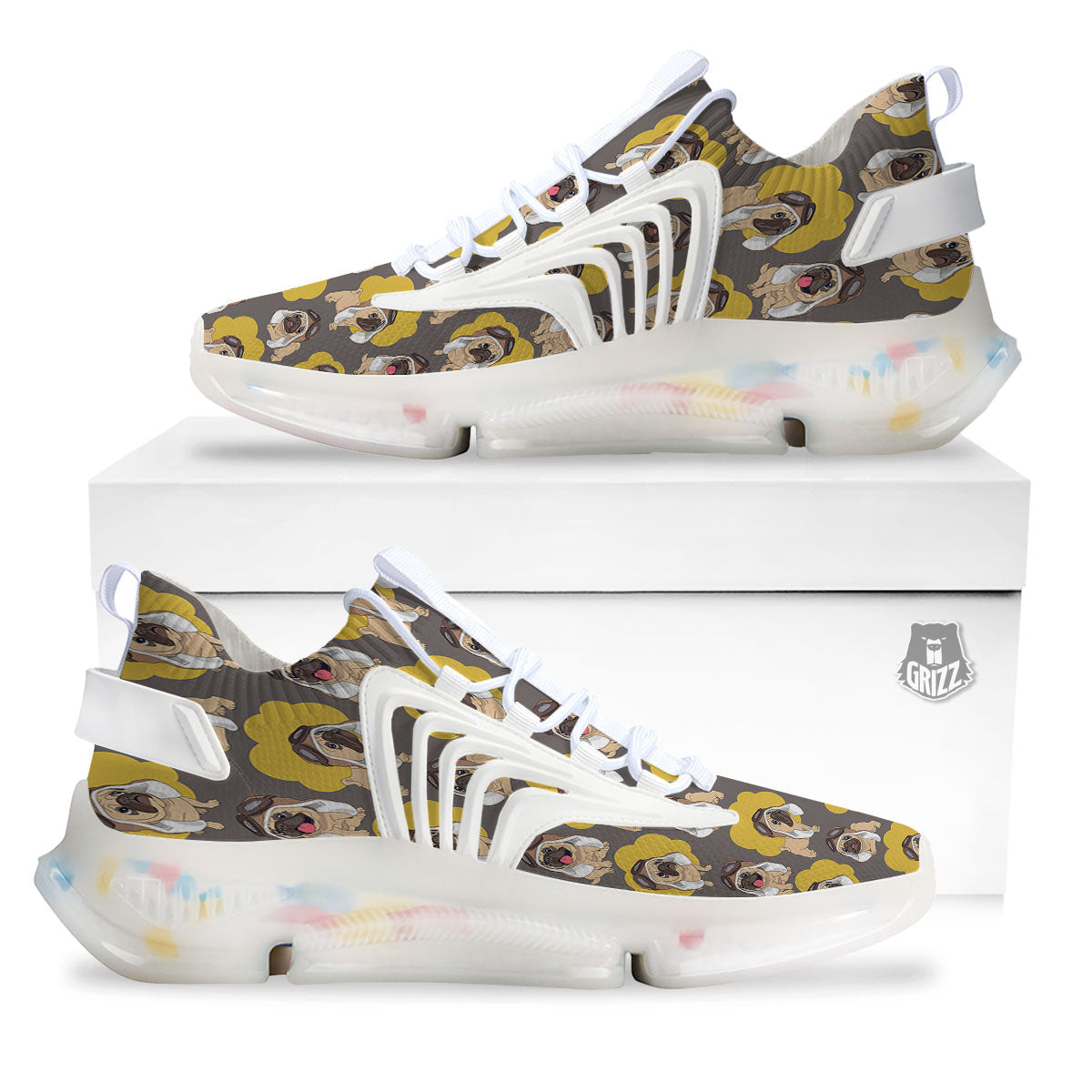 Pilot Pug Print Pattern White Gym Shoes-grizzshop