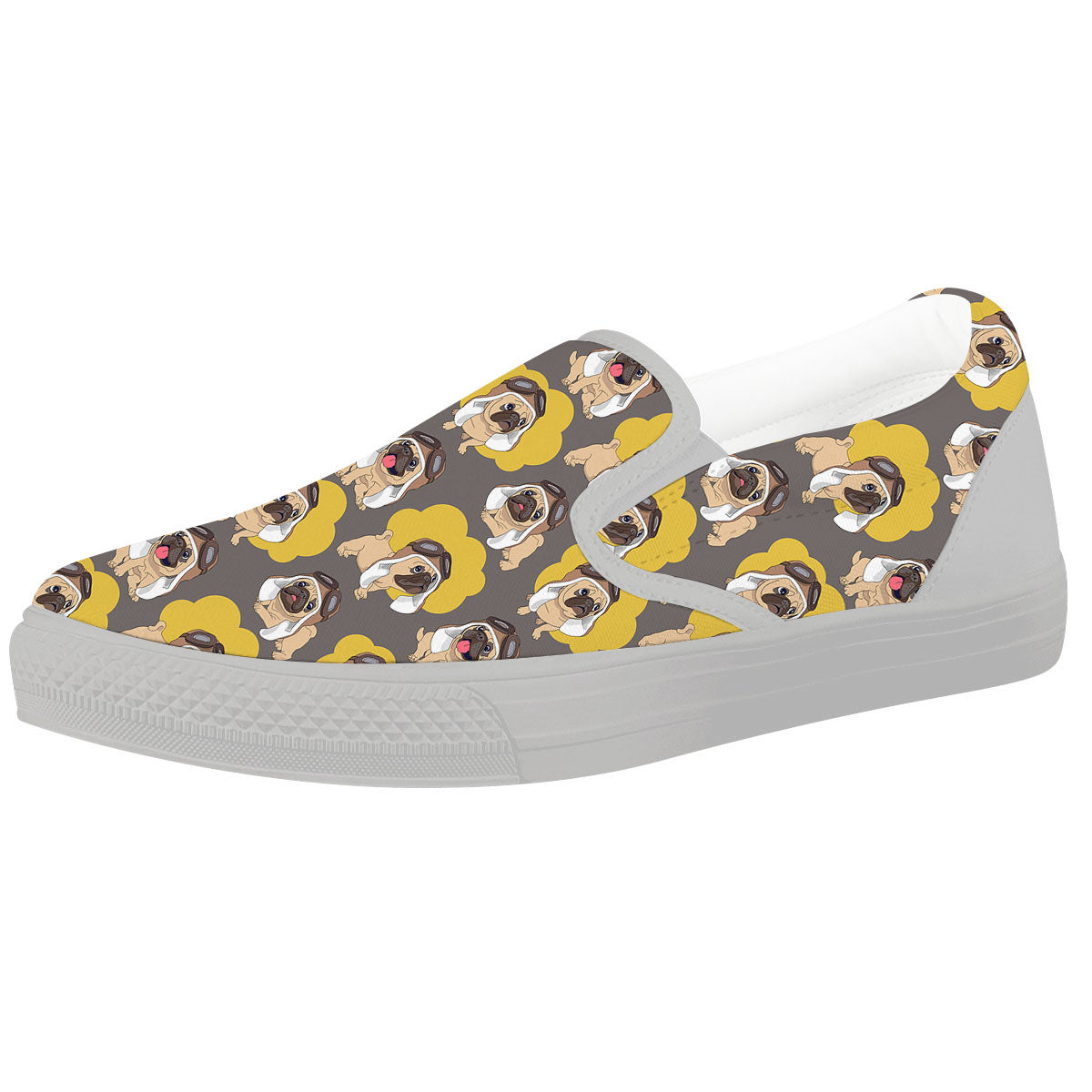 Pilot Pug Print Pattern White Slip On Shoes-grizzshop