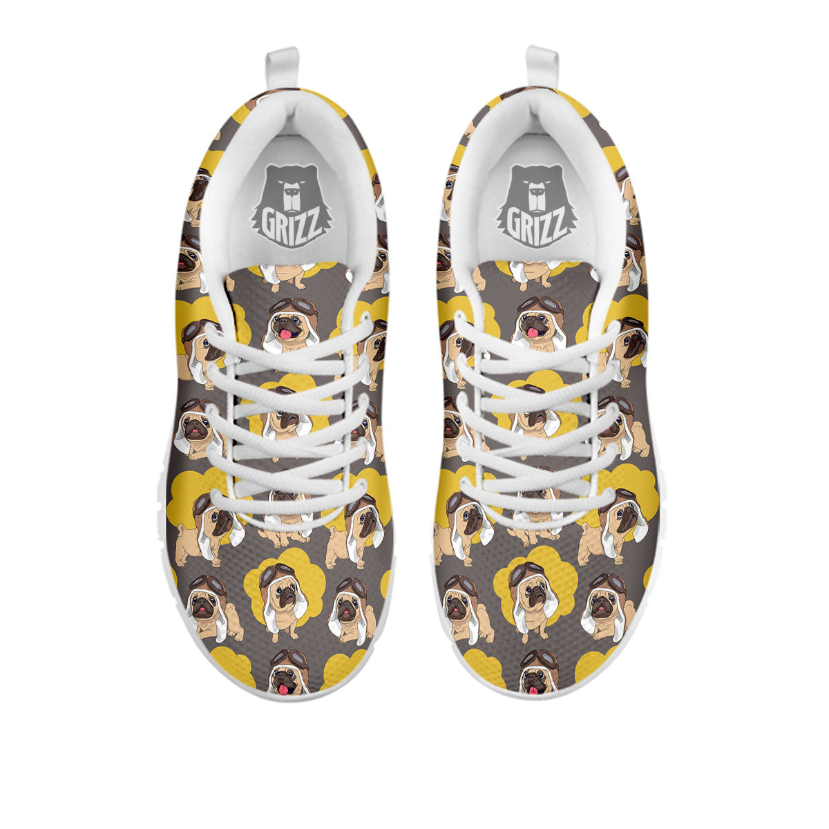 Pilot Pug Print Pattern White Sneaker-grizzshop