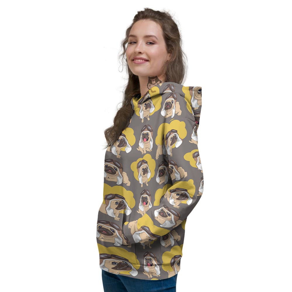 Pilot Pug Print Pattern Women's Hoodie-grizzshop
