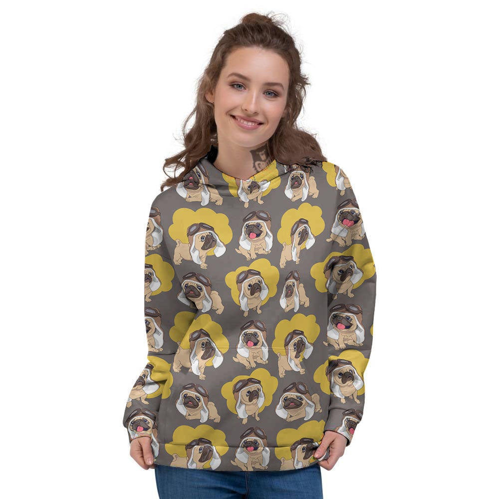 Pilot Pug Print Pattern Women's Hoodie-grizzshop