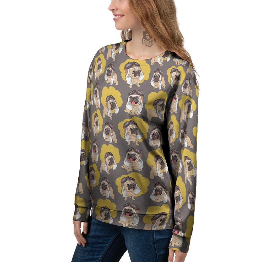 Pilot Pug Print Pattern Women's Sweatshirt-grizzshop