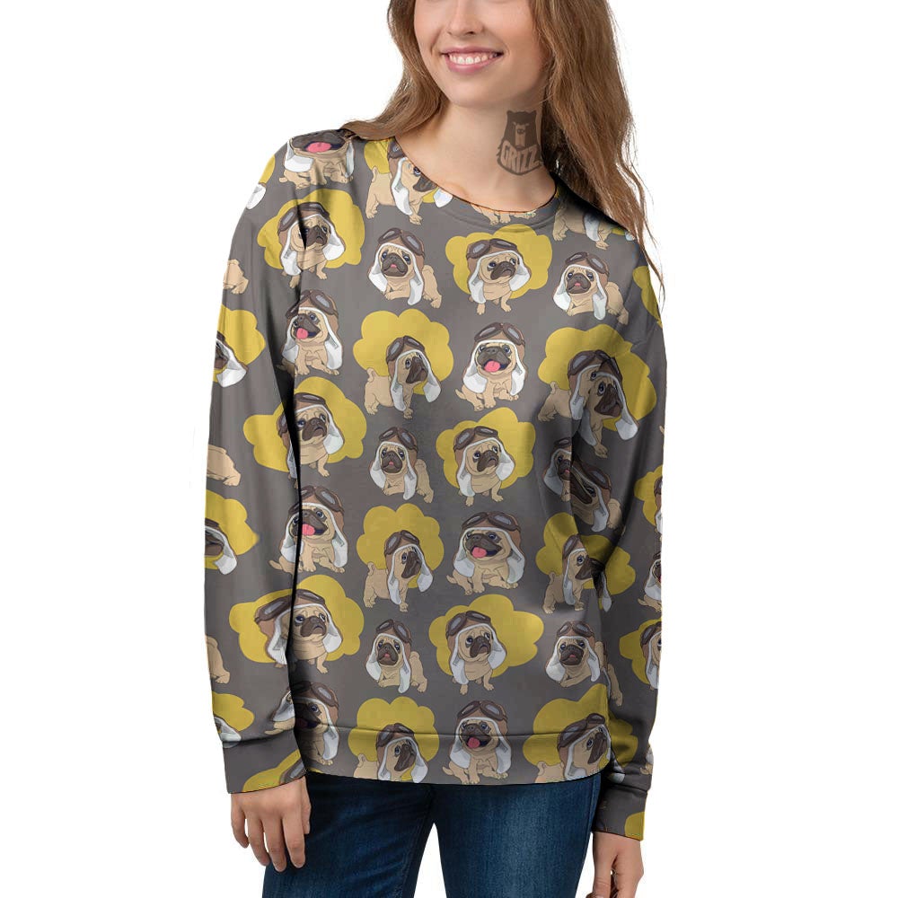 Pilot Pug Print Pattern Women's Sweatshirt-grizzshop