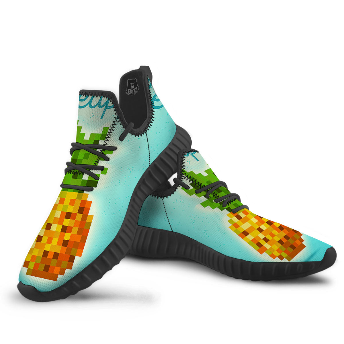 Pineapple 8-Bit Pixel Print Black Walking Shoes-grizzshop