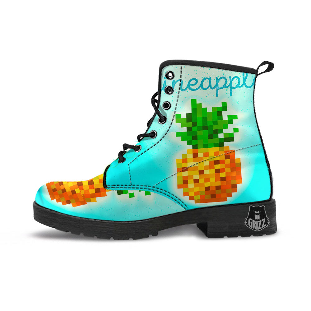 Pineapple 8-Bit Pixel Print Leather Boots-grizzshop
