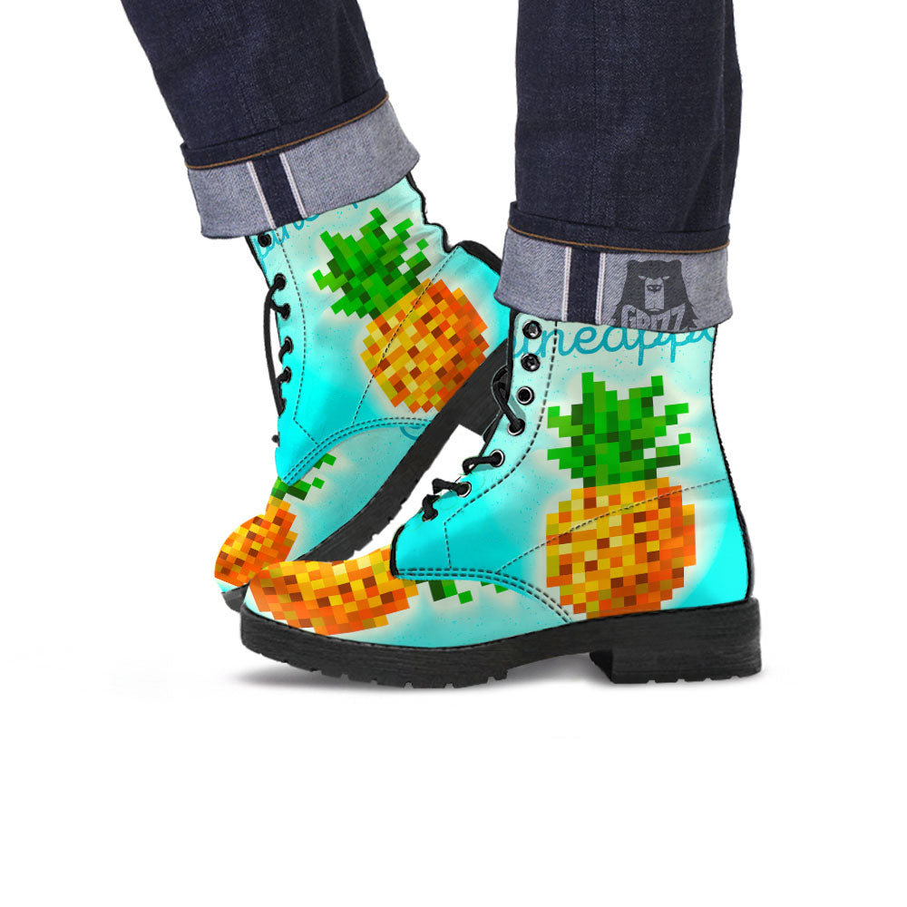 Pineapple 8-Bit Pixel Print Leather Boots-grizzshop