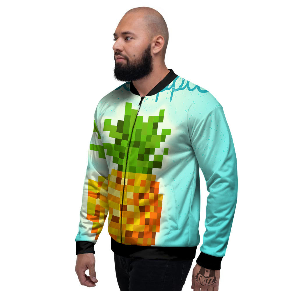 Pineapple 8-Bit Pixel Print Men's Bomber Jacket-grizzshop