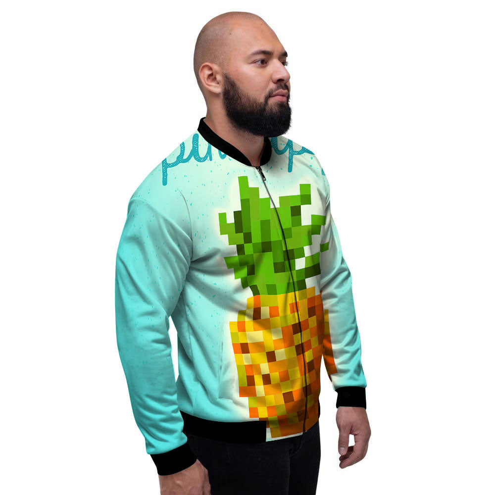 Pineapple 8-Bit Pixel Print Men's Bomber Jacket-grizzshop
